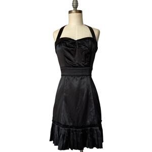 Marc Jacobs Rockabilly Dress Size 4 Black Satin Ruffle Halter Bombshell pinup